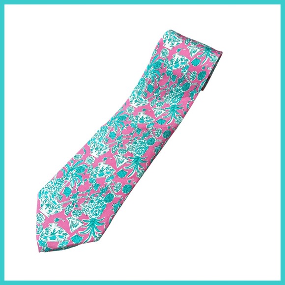 Lilly Pulitzer Other - NWT Lilly Pulitzer Mens Hotty Pink Scorpion Bowl Silk Tie Tropical Pineapple